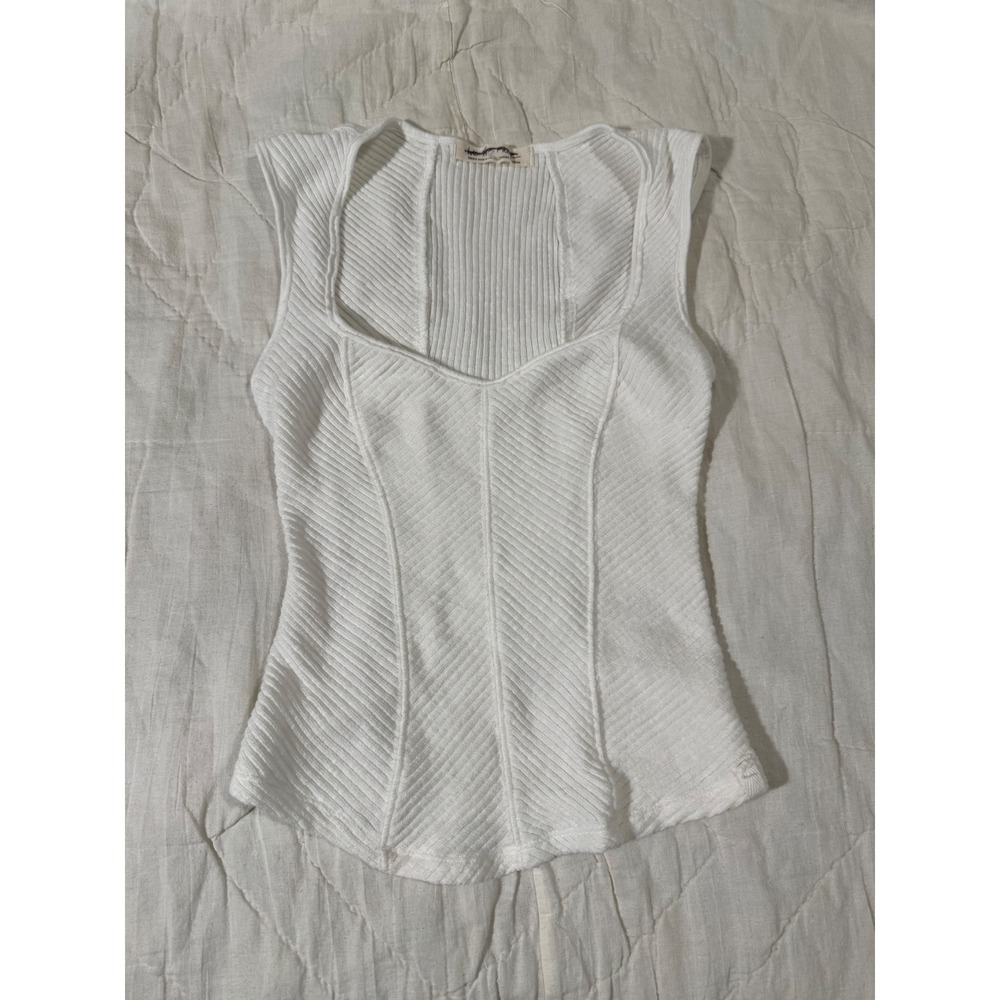 Free People We The Free White Ribbed Corset Tank Top Sweetheart Neck Small - Picture 1 of 8